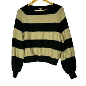 Free People Black and Cream Striped Sweater